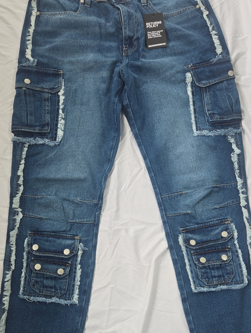 Men's NWT Boohooman Cargo Multipocket Blue Jeans New 100% Cotton Size W36R L34 - Picture 4 of 7